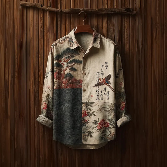 Fitzwear Japanese Bird Art Linen Shirt