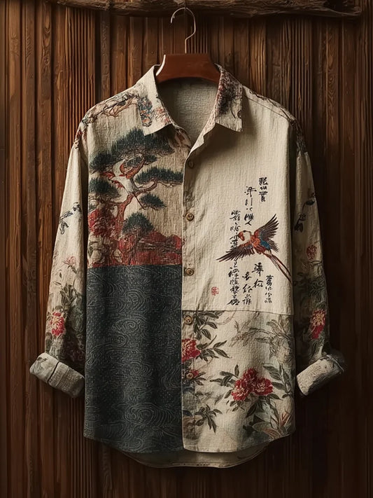 Fitzwear Japanese Bird Art Linen Shirt